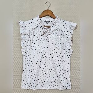 Adrianna Papell Black Polka‎ Dot Ruffle Flutter Sleeves Blouse Size XL